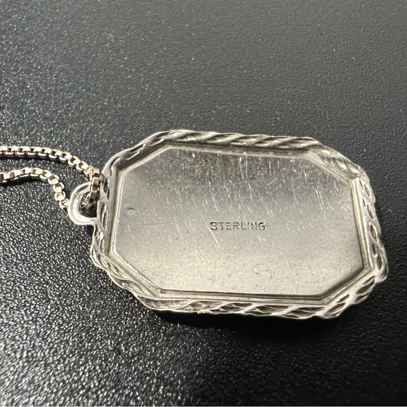 Vintage Sterling Art Deco Enamel Nymph Guilloche Pendant Sterling 18” Bo… - Picture 4 of 5